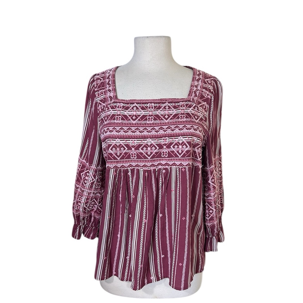 Savanna Jane Mauve The Olsen Top Boho Western Cottage Embroidered Boho Small